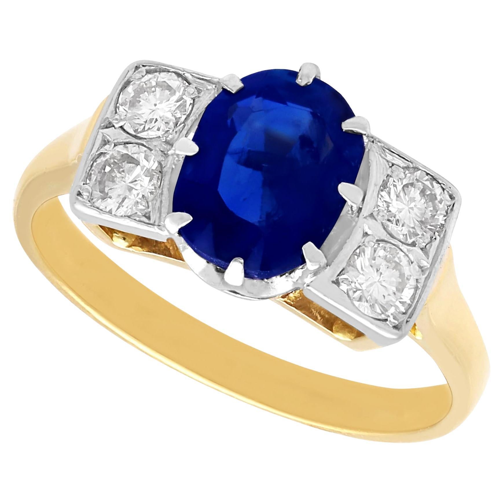 1950s 1.95 Carat Sapphire and 0.40 Carat Diamond 18k Yellow Gold Cocktail Ring For Sale