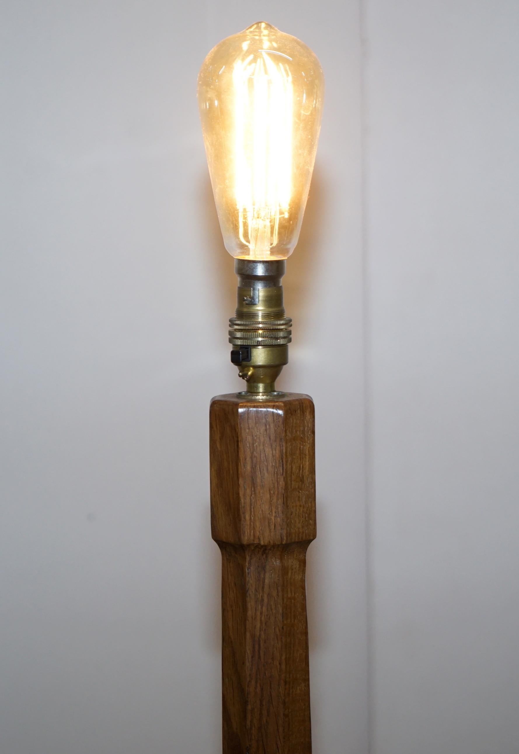 Hand-Carved Vintage 1950-1960 Robert Mouseman Thompson Floor Standing English Oak Lamp