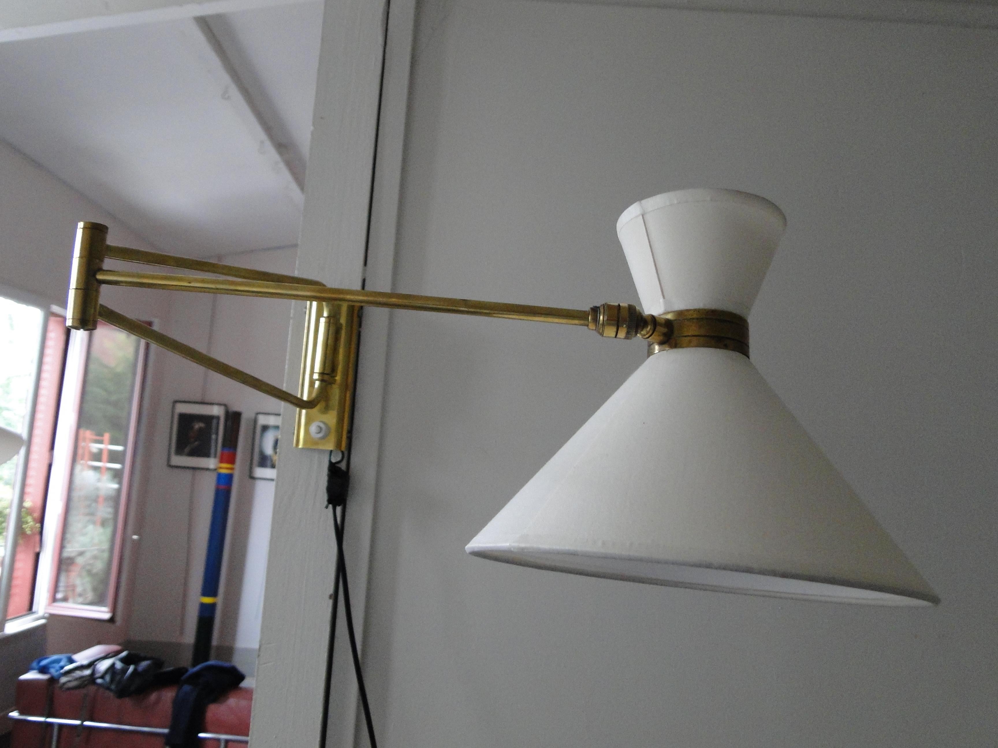 Vintage 1950 Brass Double Arm Diabolo Wall Lamp by René Mathieu France Lunel 5