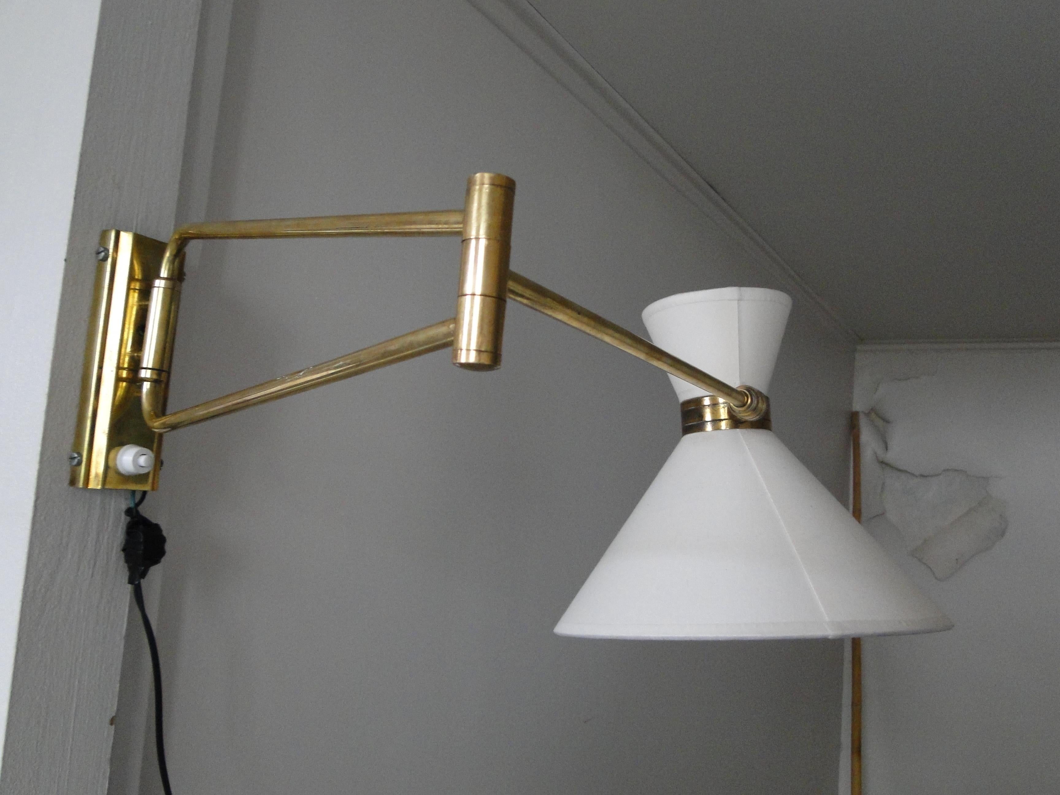 Vintage 1950 Brass Double Arm Diabolo Wall Lamp by René Mathieu France Lunel 6