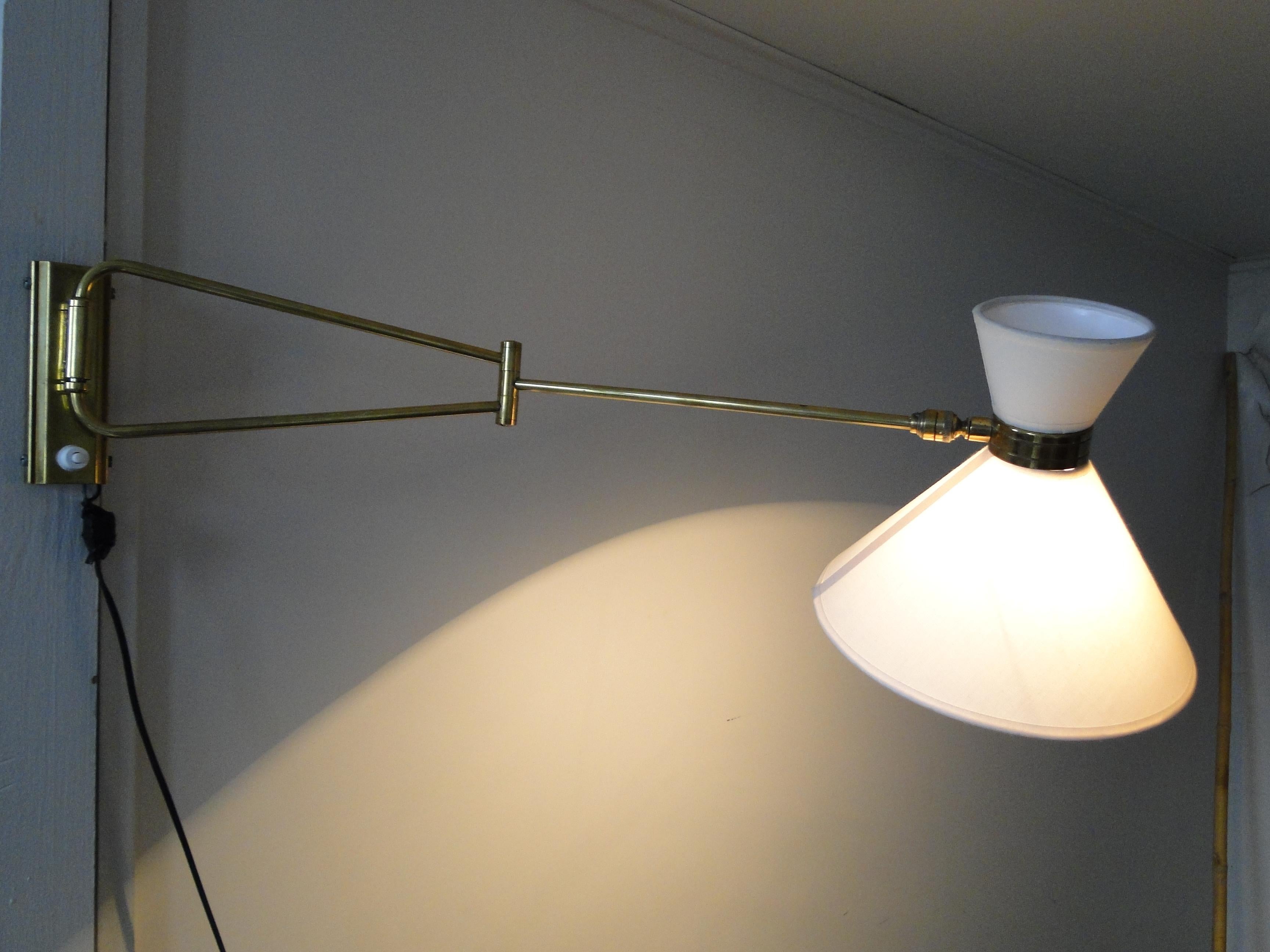 Mid-Century Modern Vintage 1950 Brass Double Arm Diabolo Wall Lamp by René Mathieu France Lunel