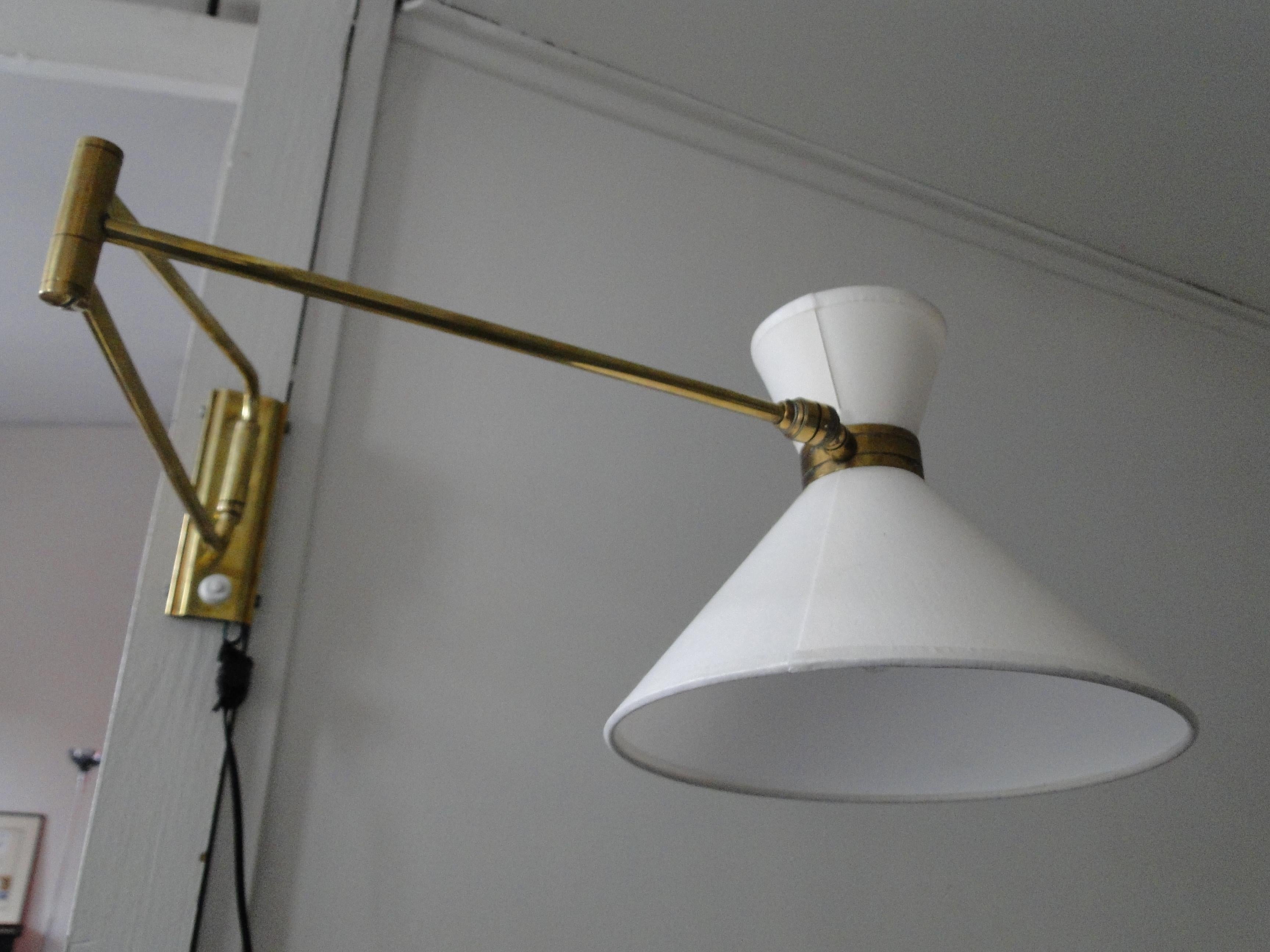 Vintage 1950 Brass Double Arm Diabolo Wall Lamp by René Mathieu France Lunel 2