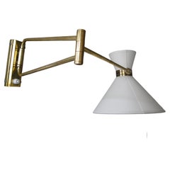 Vintage 1950 Brass Double Arm Diabolo Wall Lamp by René Mathieu France Lunel