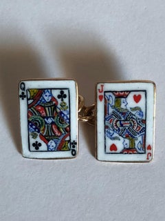 Vintage 1950 Enamel Playing Card Cufflinks 9 Karat Yellow Gold