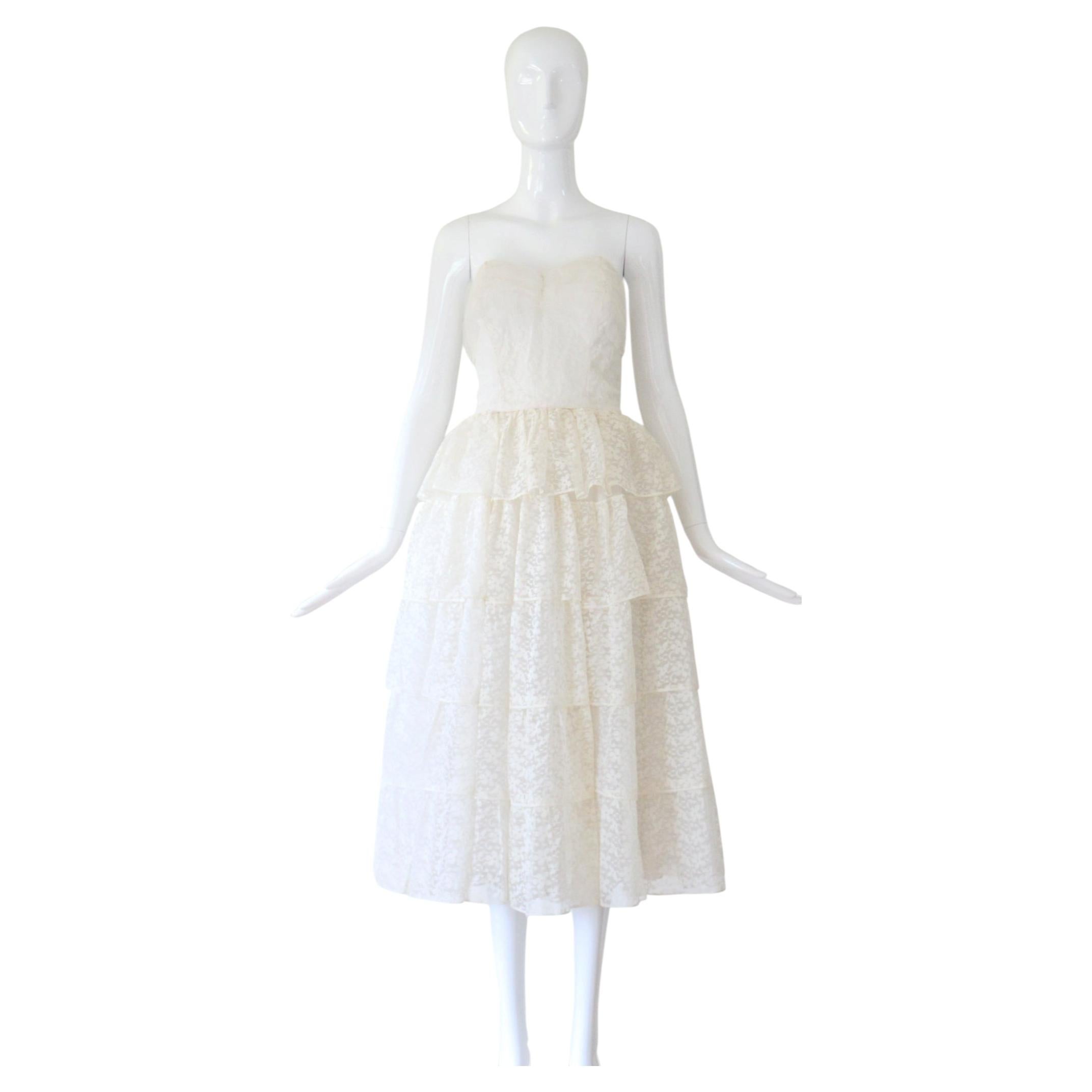 Vestido vintage de 1950, de encaje y tul color marfil, con escote en forma de corazón y sin tirantes, talla 4 de EE. UU., 8 del Reino Unido