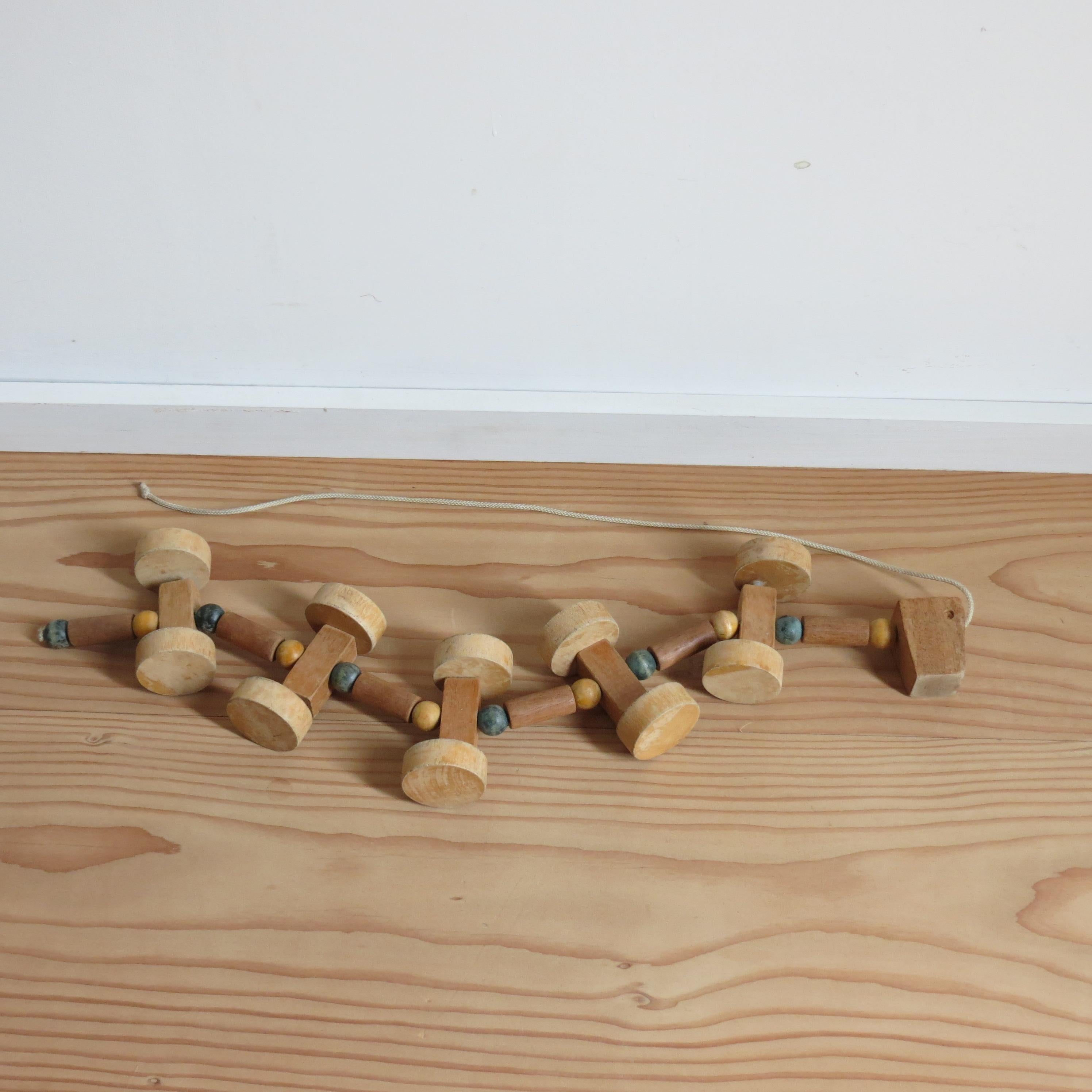 Mid-Century Modern Vintage 1950 London Design Centre Wooden Pull Along toy Caterpillar For Sale
