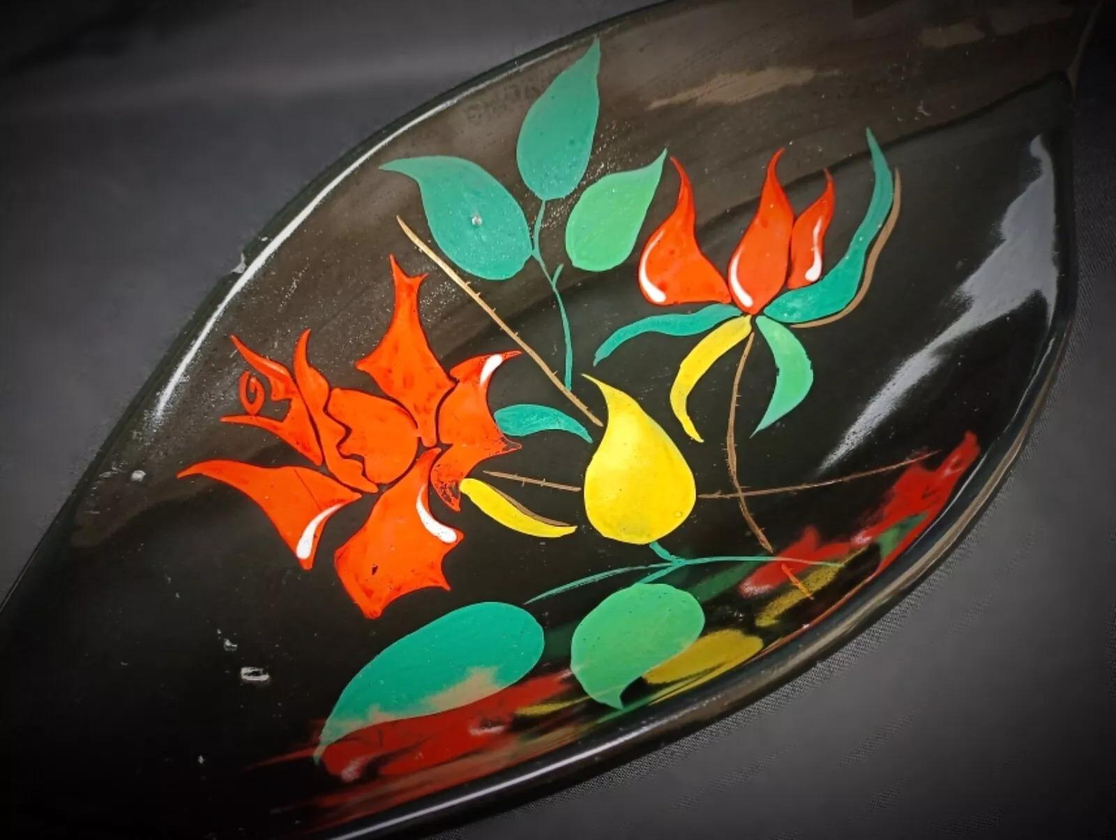 French Vintage 1950 Longwy Bagatelle Hand-Painted Floral Platter/Tray - 2Y216 For Sale