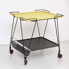 Vintage 1950 Mathieu Matégot Trolley in Black Lacquered Metal