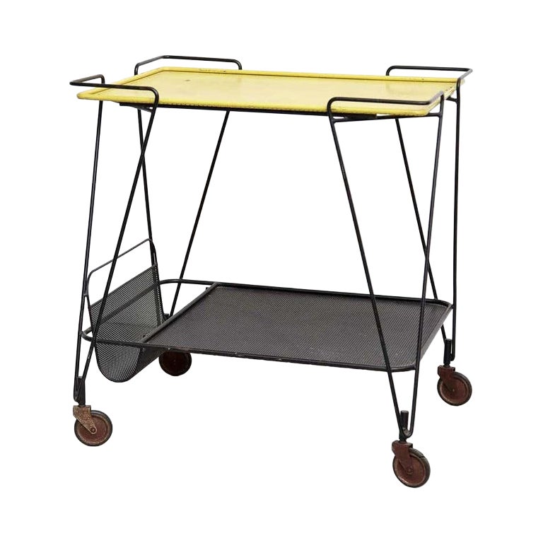 Vintage 1950 Mathieu Matégot Trolley in Black Lacquered Metal