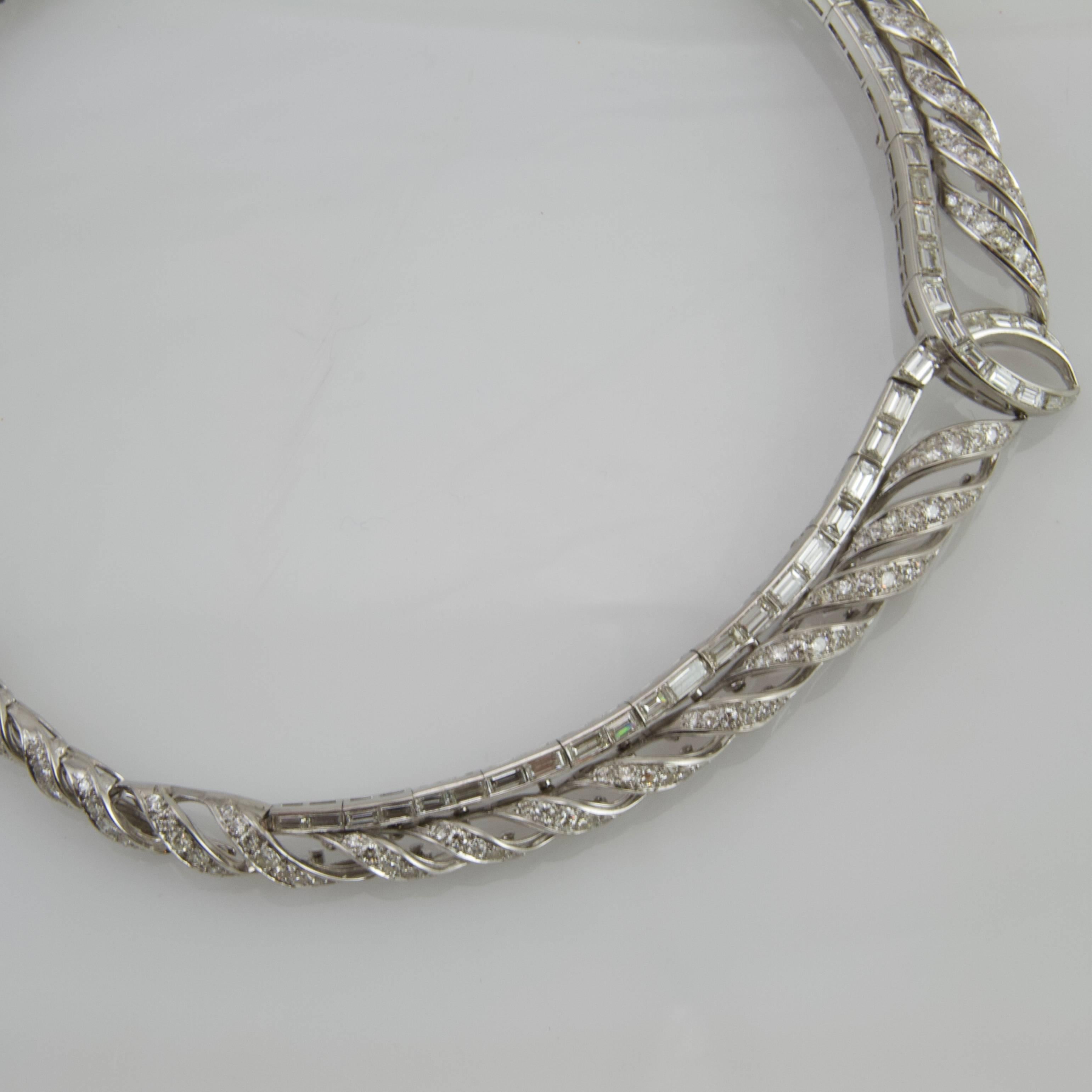Women's or Men's Vintage 1950 Platinum and Gold Diamond Necklace Made in France For Sale