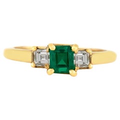 Vintage 1950s 0.45 Carat Square Cut Emerald Ring with Diamonds