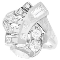 Vintage 1950s 0.75 Carat Diamond and 14k White Gold Art Deco Twist Ring