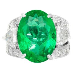 Anillo de esmeralda colombiana vintage de los años 50, talla oval de 10,08 quilates, con diamantes