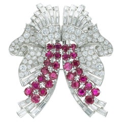 Spilla a doppia clip con diamante e rubino da 12,00 carati e 9,00 carati, Vintage By 1950