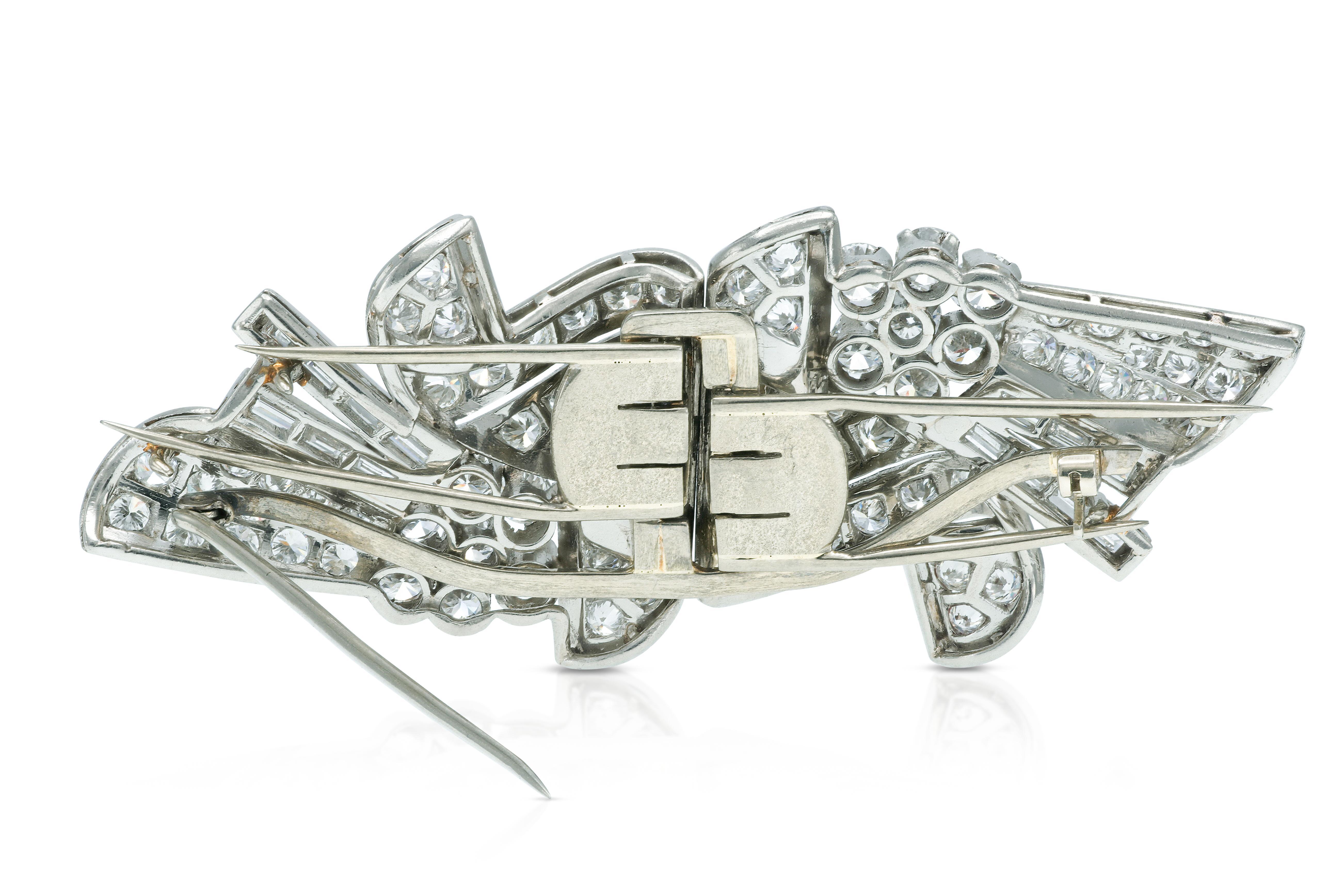 Vintage 1950s 12.00 Carat Diamond Double Clip Brooch Bon état - En vente à New York, NY