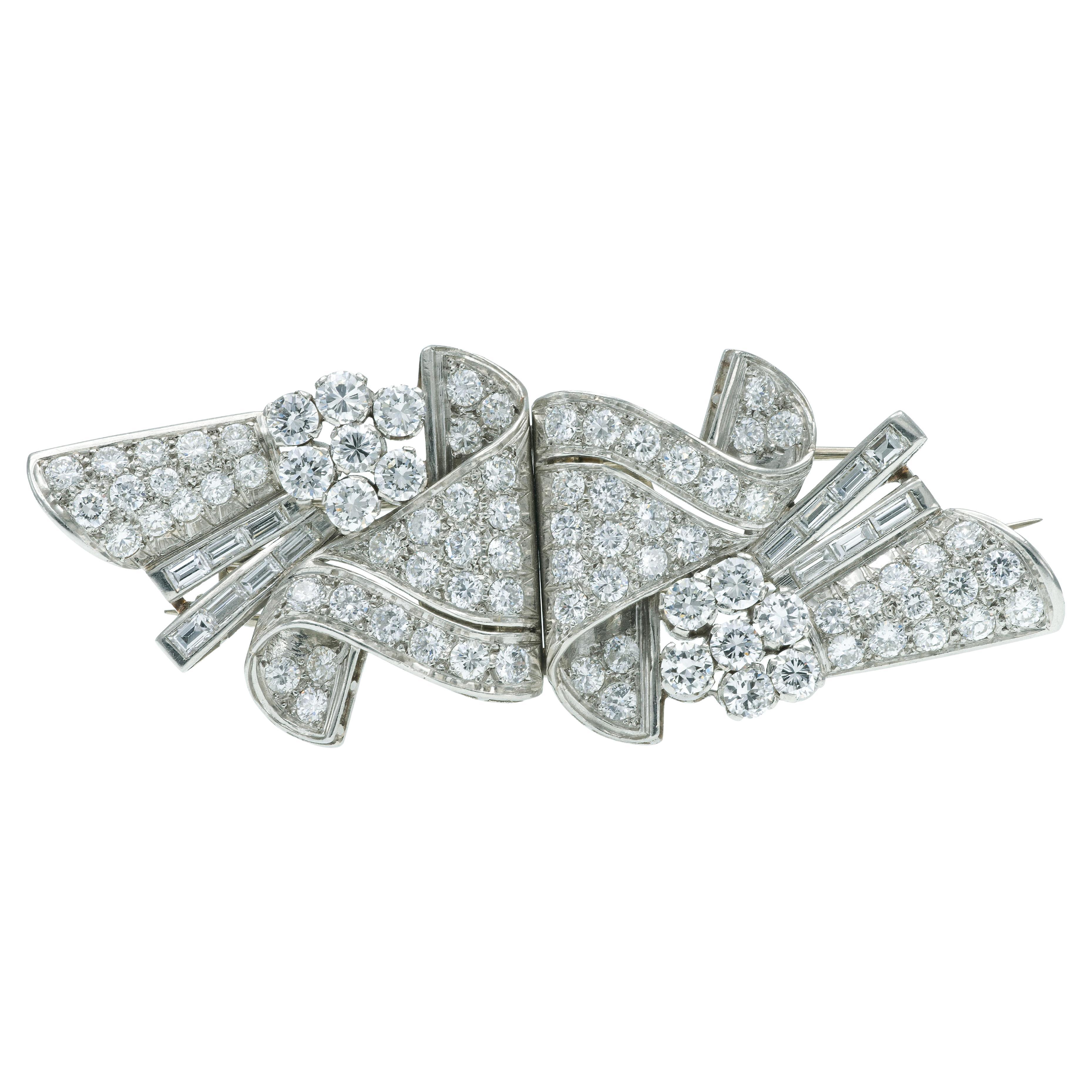 Vintage 1950s 12.00 Carat Diamond Double Clip Brooch en vente