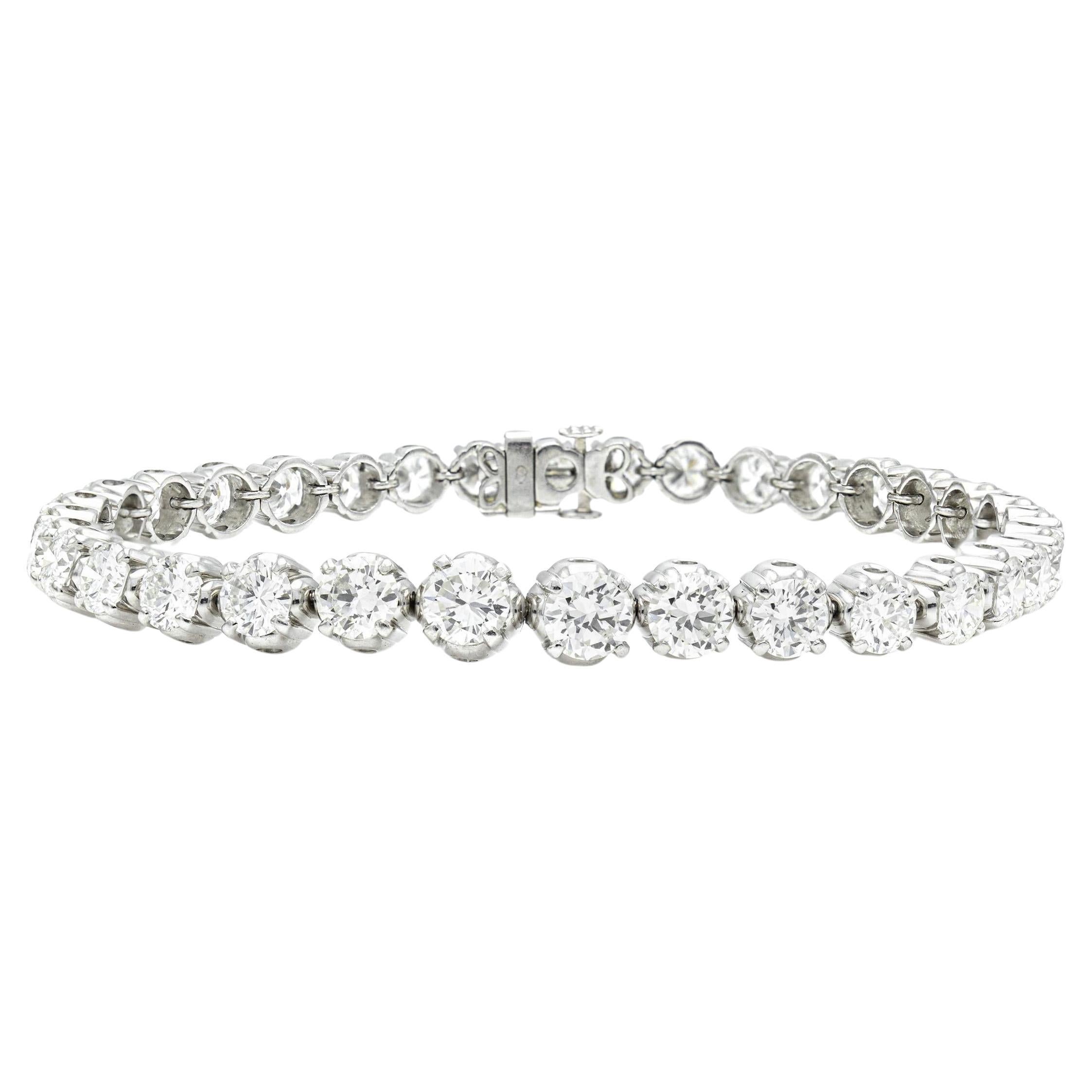 Vintage 1950s 12.00 Carat Graduating Old European Cut Diamond Tennis Bracelet
