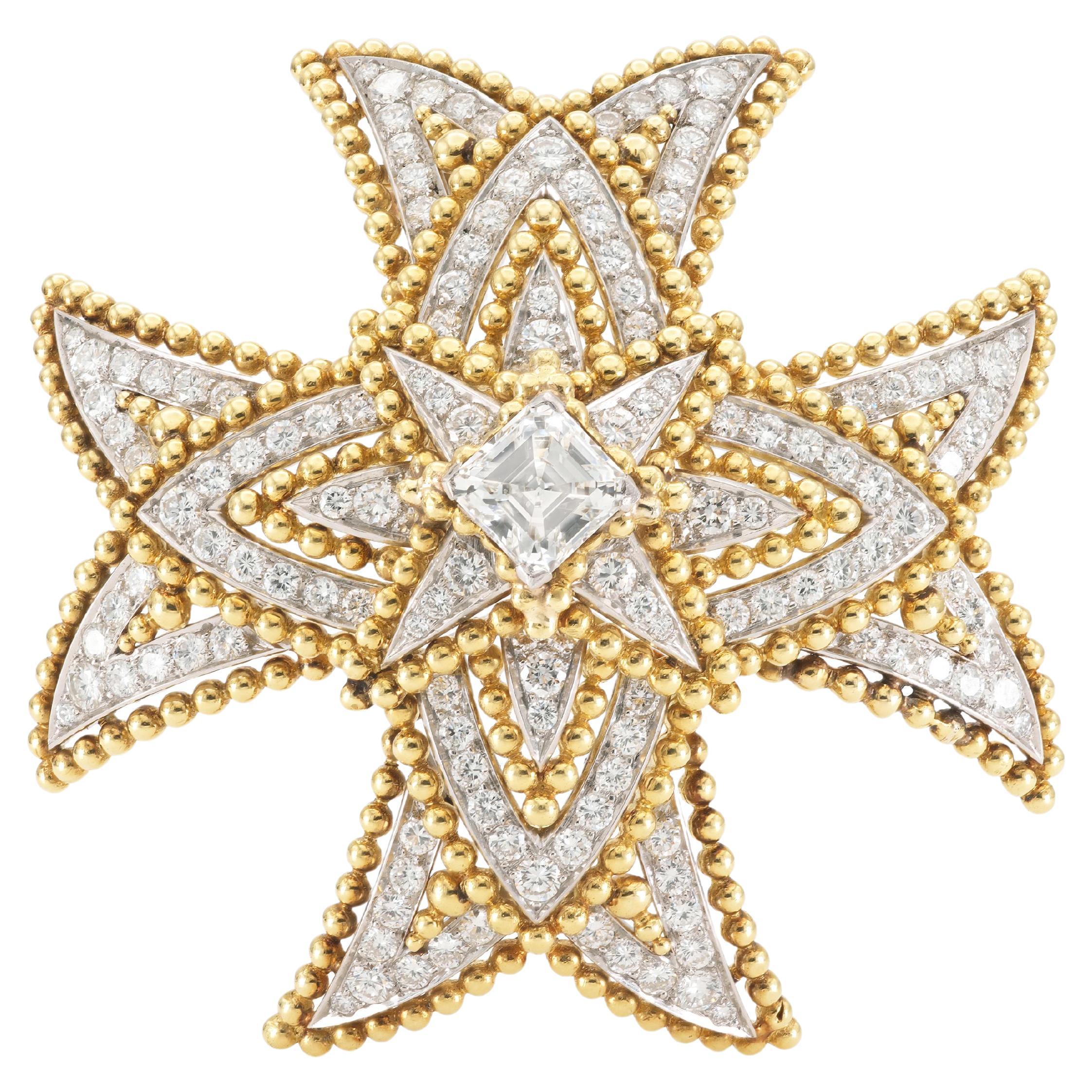 Vintage 1950s 12.50 Carat Diamond Maltese Cross Brooch
