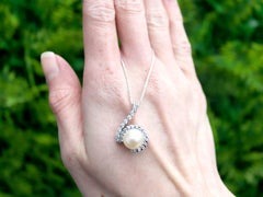 Vintage 1950s 1.27 Carat Diamond Pearl White Gold Earring and Necklace Set