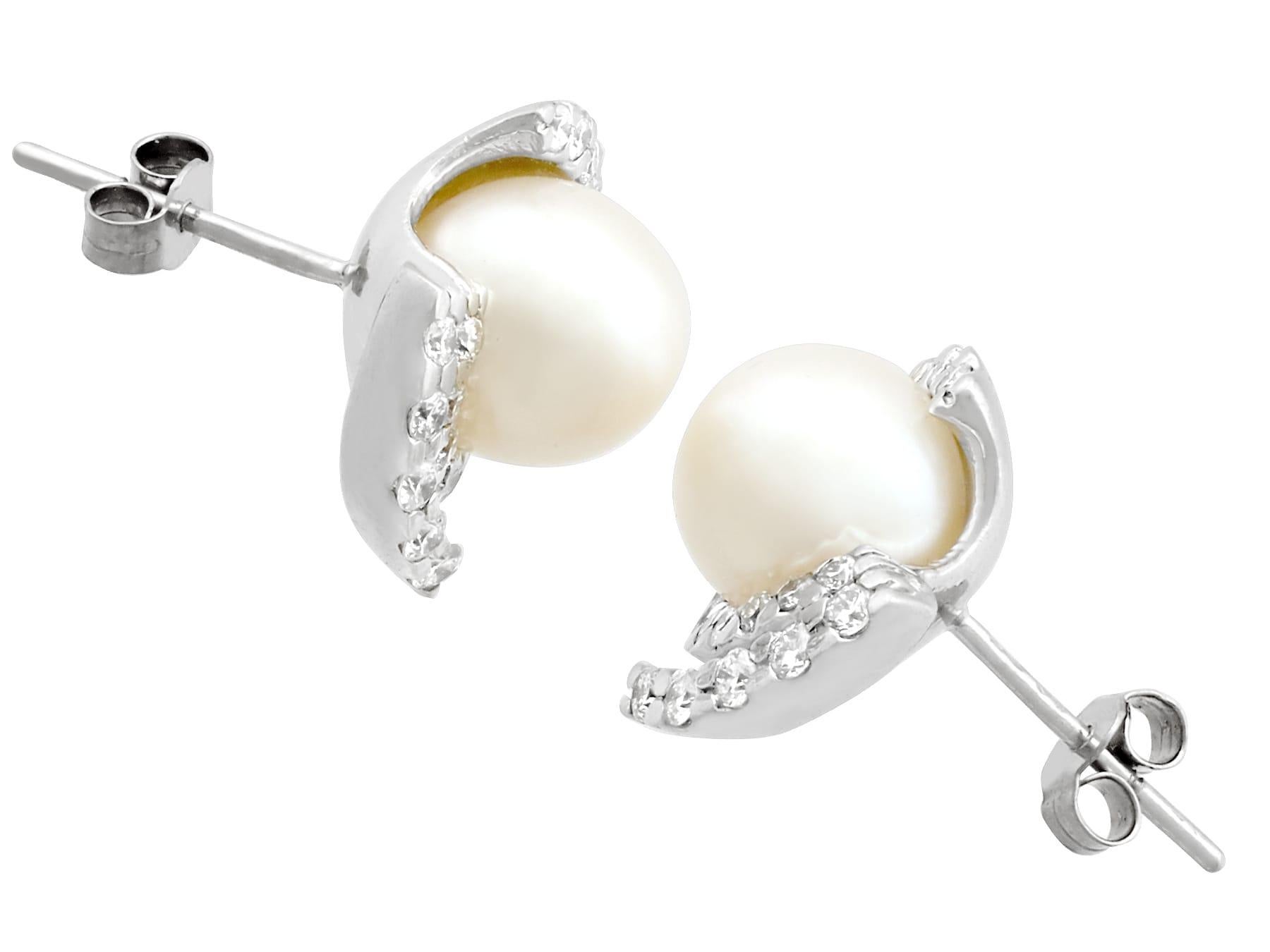 Set aus Ohrring und Halskette, Vintage 1950er Jahre, 1,27 Karat Diamant, Perle, Weißgold im Angebot 4