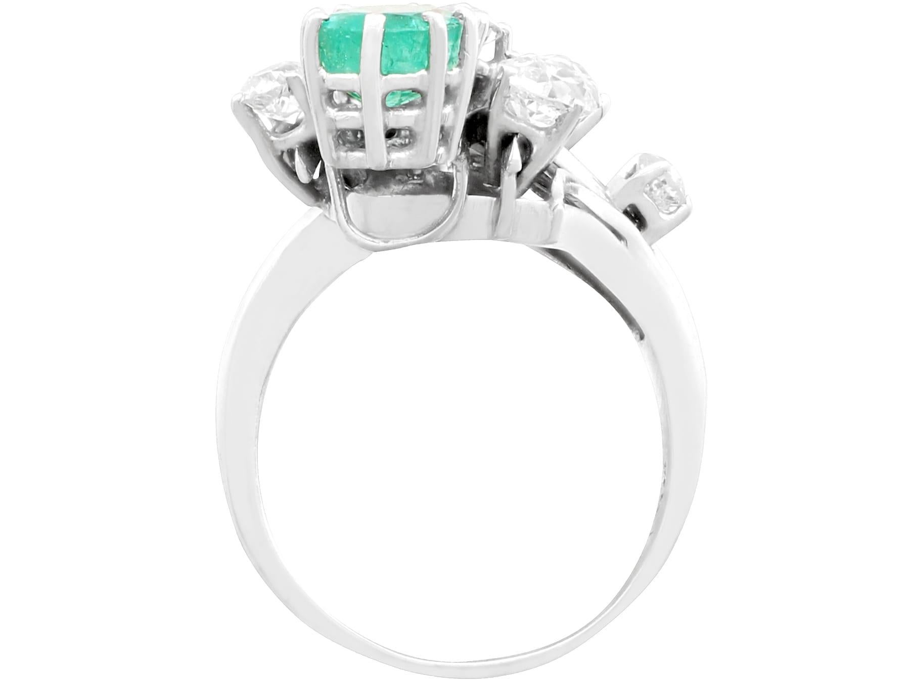 Vintage 1950s 1.29ct Oval Cut Emerald 2.02ct Diamond White Gold Cocktail Ring For Sale 1