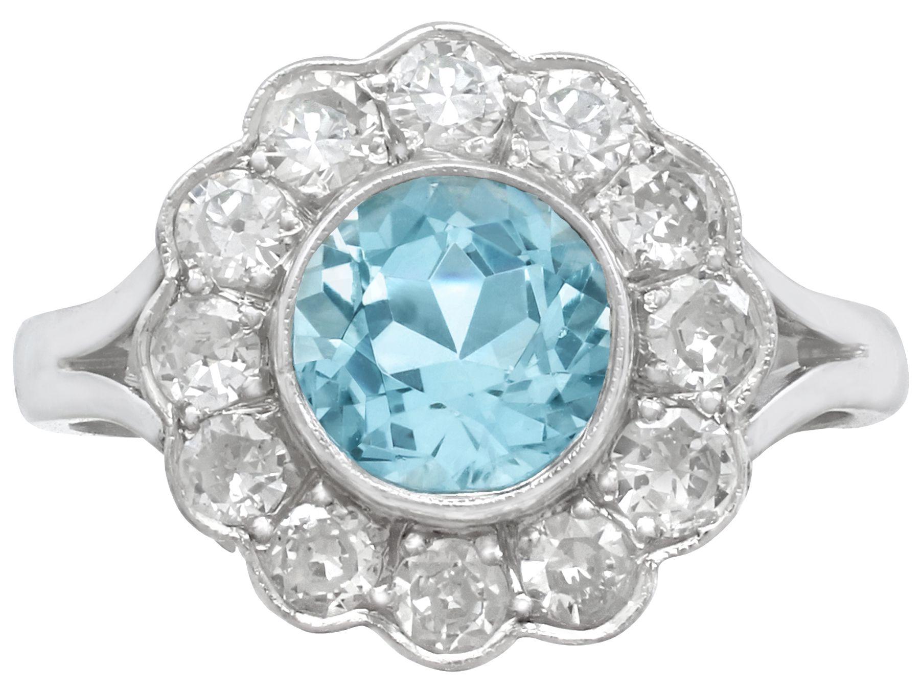 Women's 1950s 1.34 Carat Aquamarine and Diamond White Gold Cluster Ring For Sale