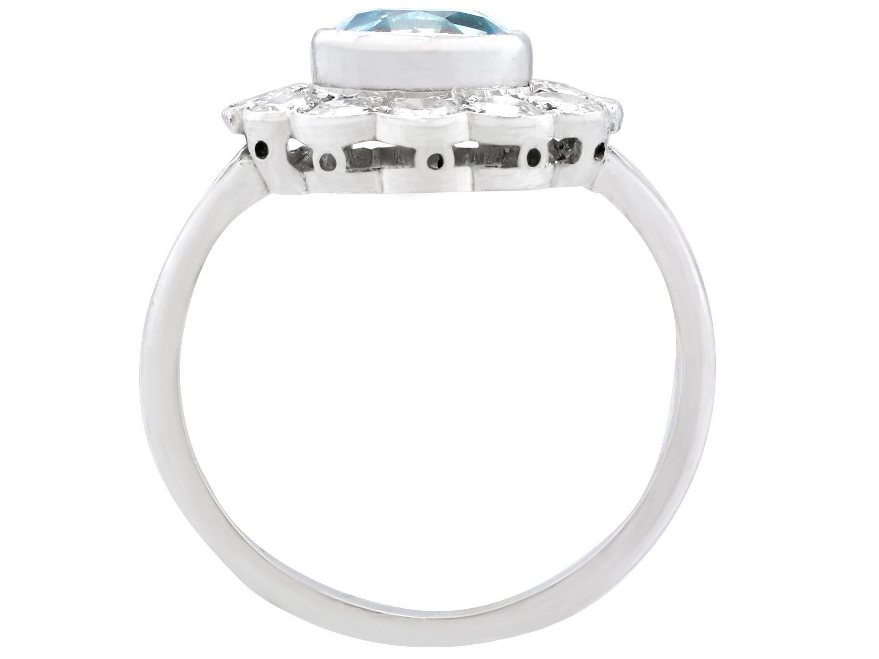 1950s 1.34 Carat Aquamarine and Diamond White Gold Cluster Ring For Sale 1