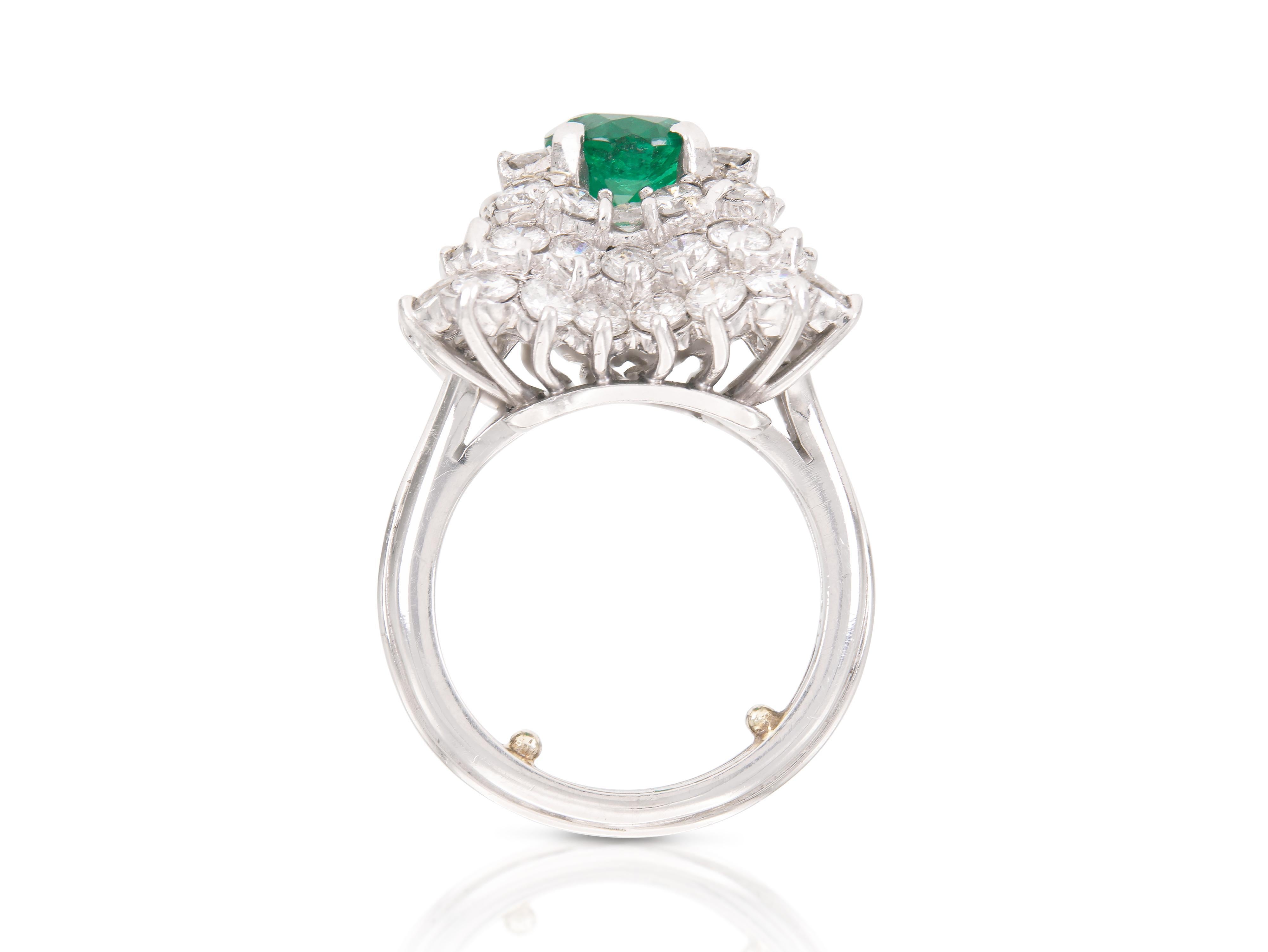 Women's Vintage 1950s 1.38 Carat Oval Cut Emerald and 3.00 Carat Diamond Ballerina Ring For Sale