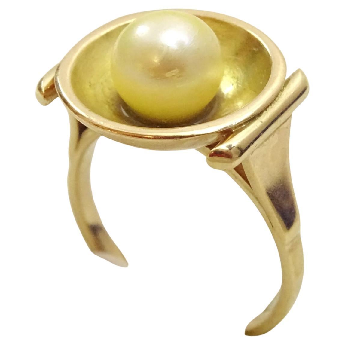 Vintage 1950's 14 karat Gold and Pearl Designer Ring For Sale