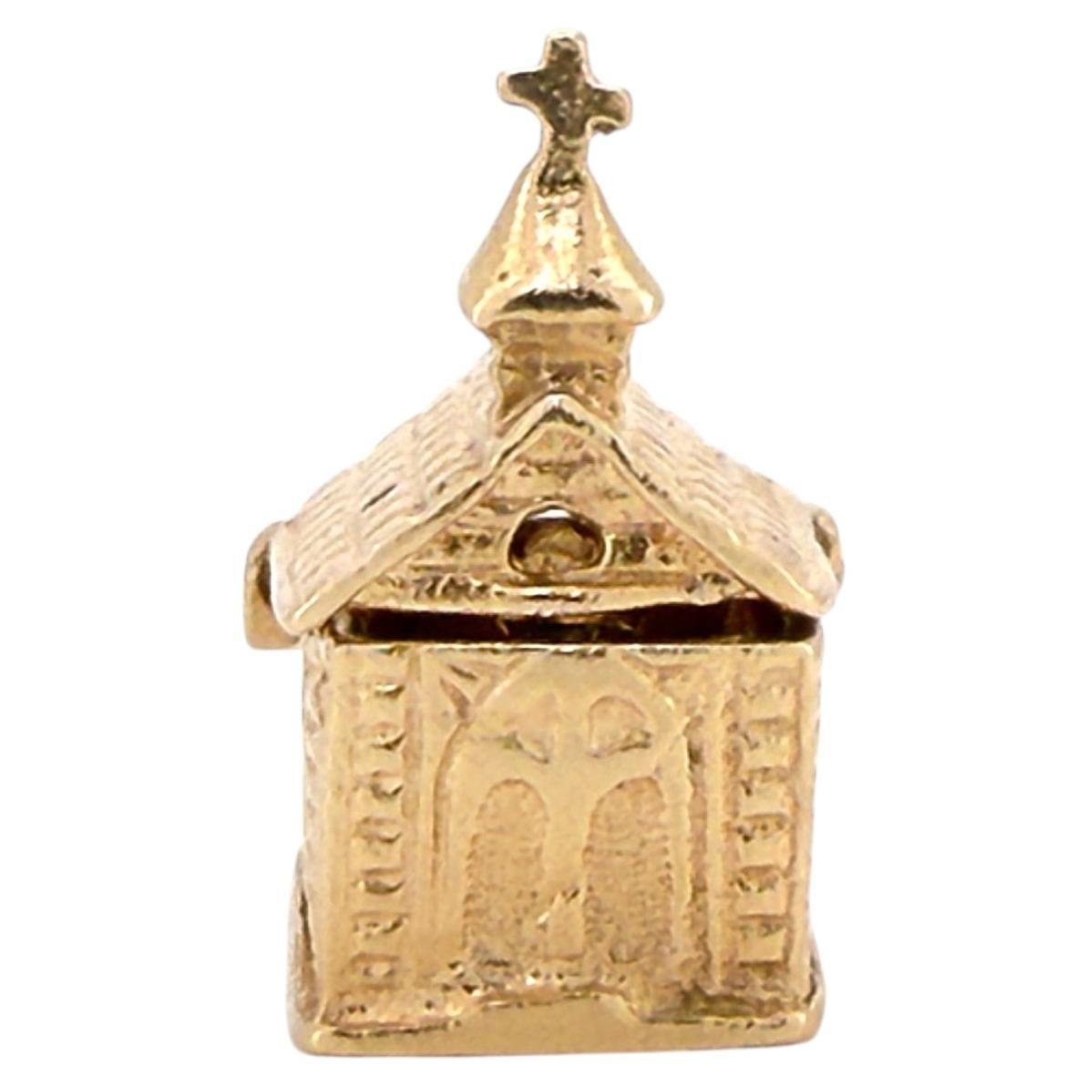 Vintage 1950s 14K Articulating Couple In A Chapel Charm, Bride And Groom, Church