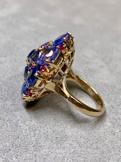 Vintage 1950s 14K Gold 20ctw Natural No Heat Sapphire Ruby Cluster Ring GIA