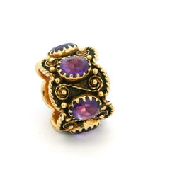 Vintage 1950s 14K Gold Amethyst Scrollwork Band Ring, 7.6 Carats