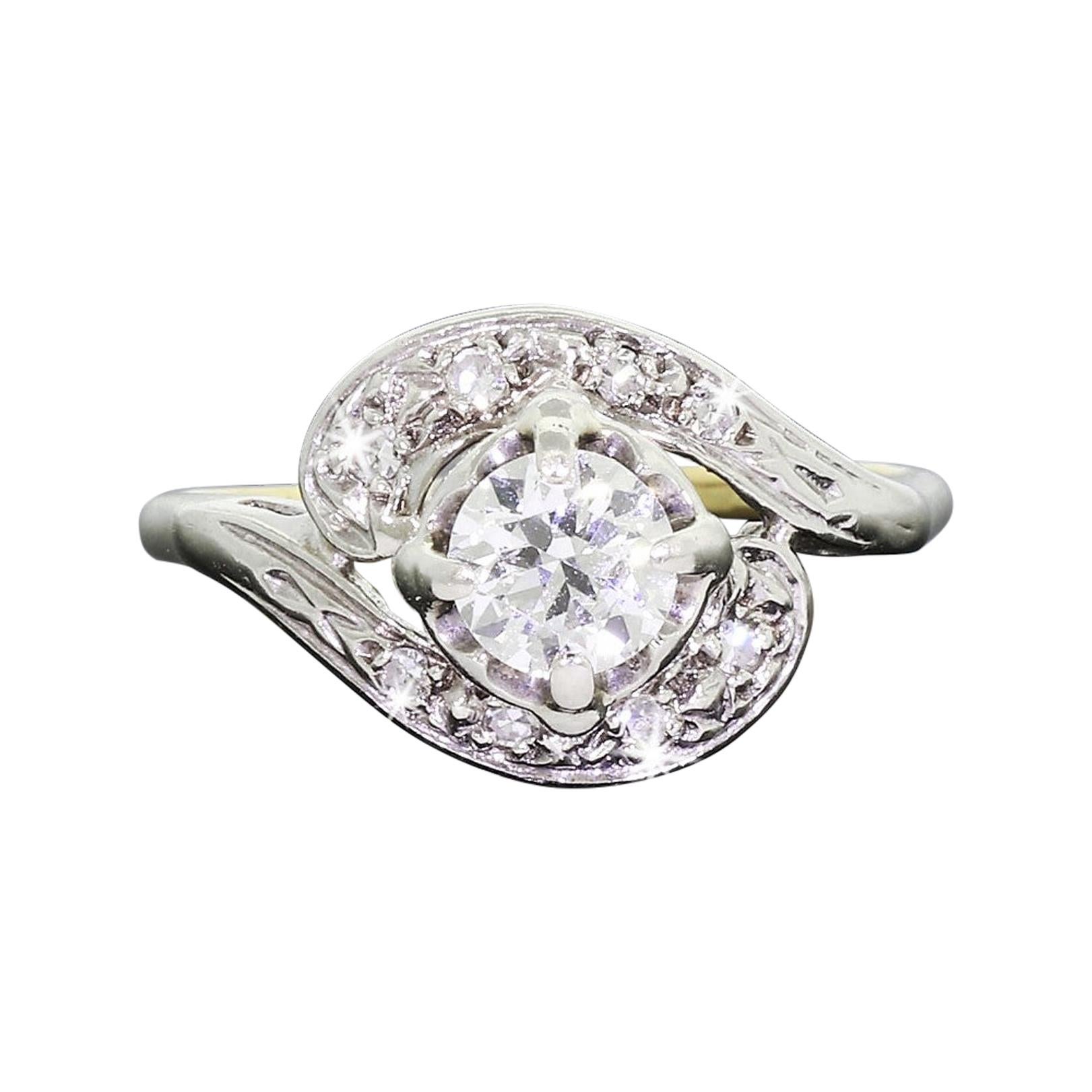 Vintage 1950s 14 Karat Gold Diamond Engagement Ring 0.50 Carat Center VS1 /2