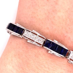 Armband aus 14 Karat Weißgold mit Diamanten und Lab Created Saphiren, 1950er Jahre