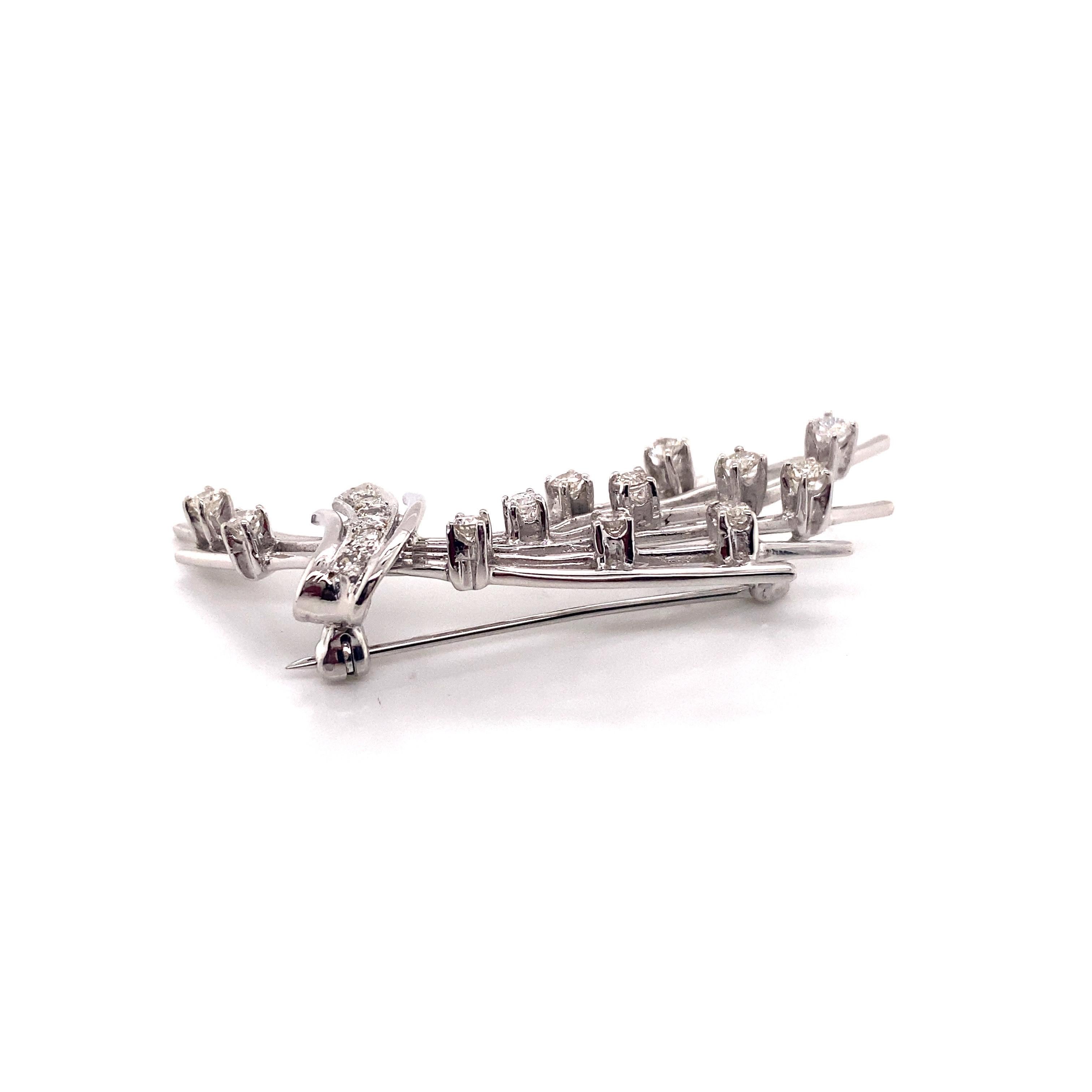 Vintage 1950’s 14K White Gold Diamond Bouquet of Wheat Pin In Good Condition For Sale In Boston, MA