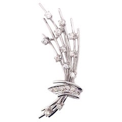 Vintage 1950’s 14K White Gold Diamond Bouquet of Wheat Pin