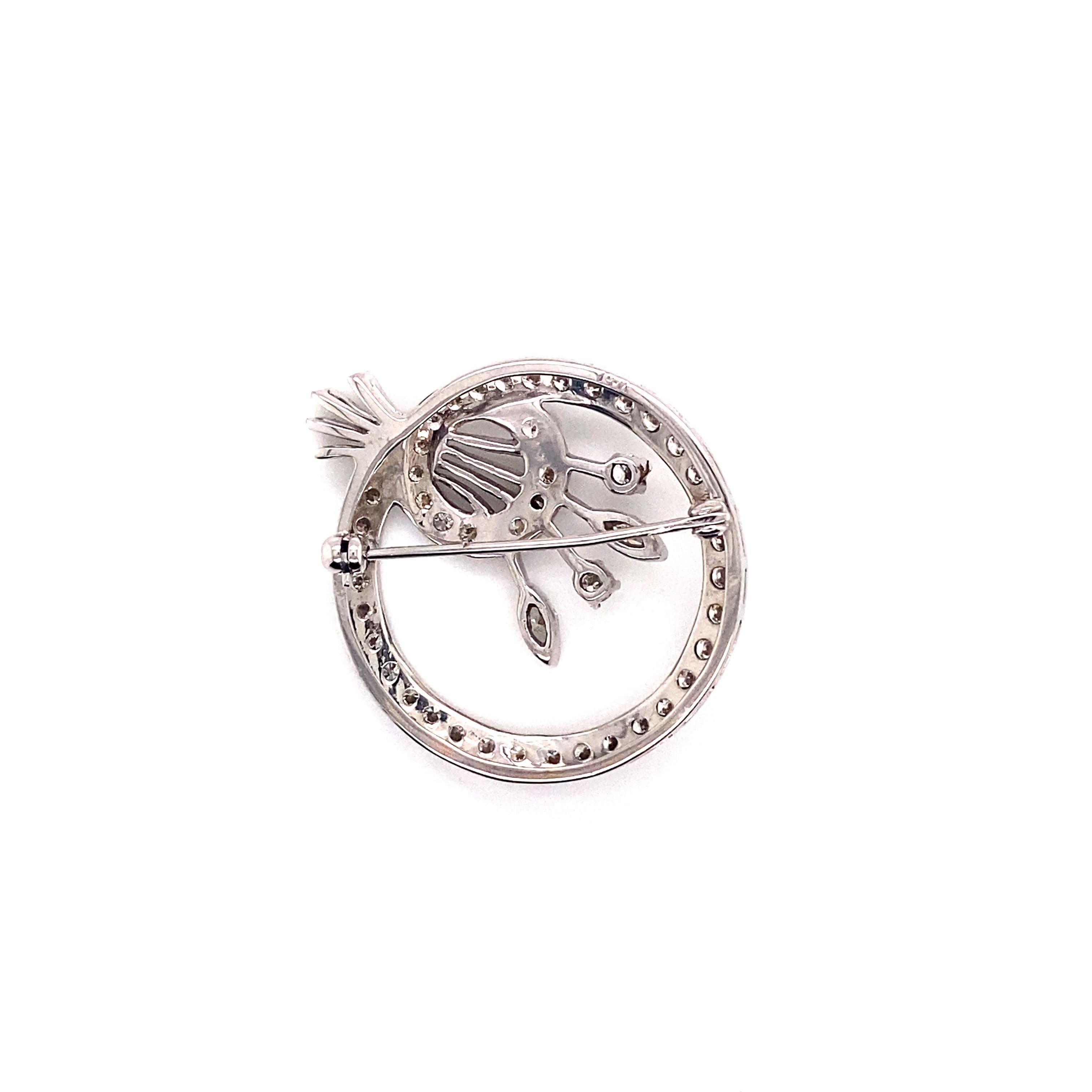 Revival Vintage 1950’s 14k White Gold Diamond Circle Pin For Sale