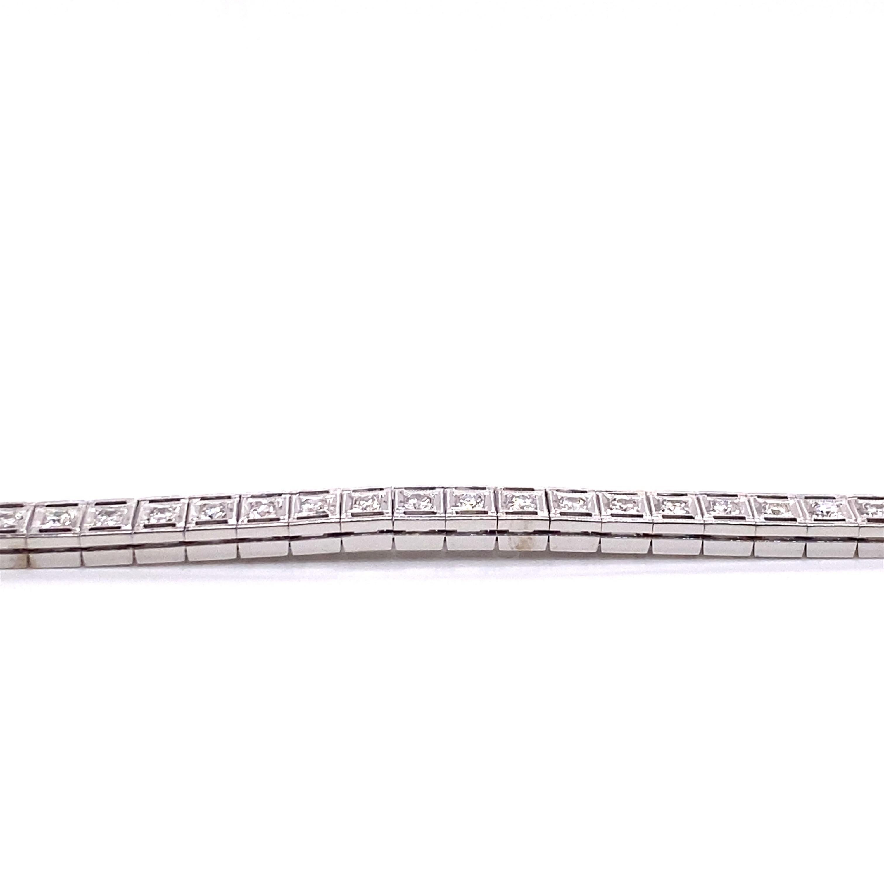 Donna Bracciale tennis vintage anni '50 in oro bianco 14k con diamanti 1,26ct in vendita