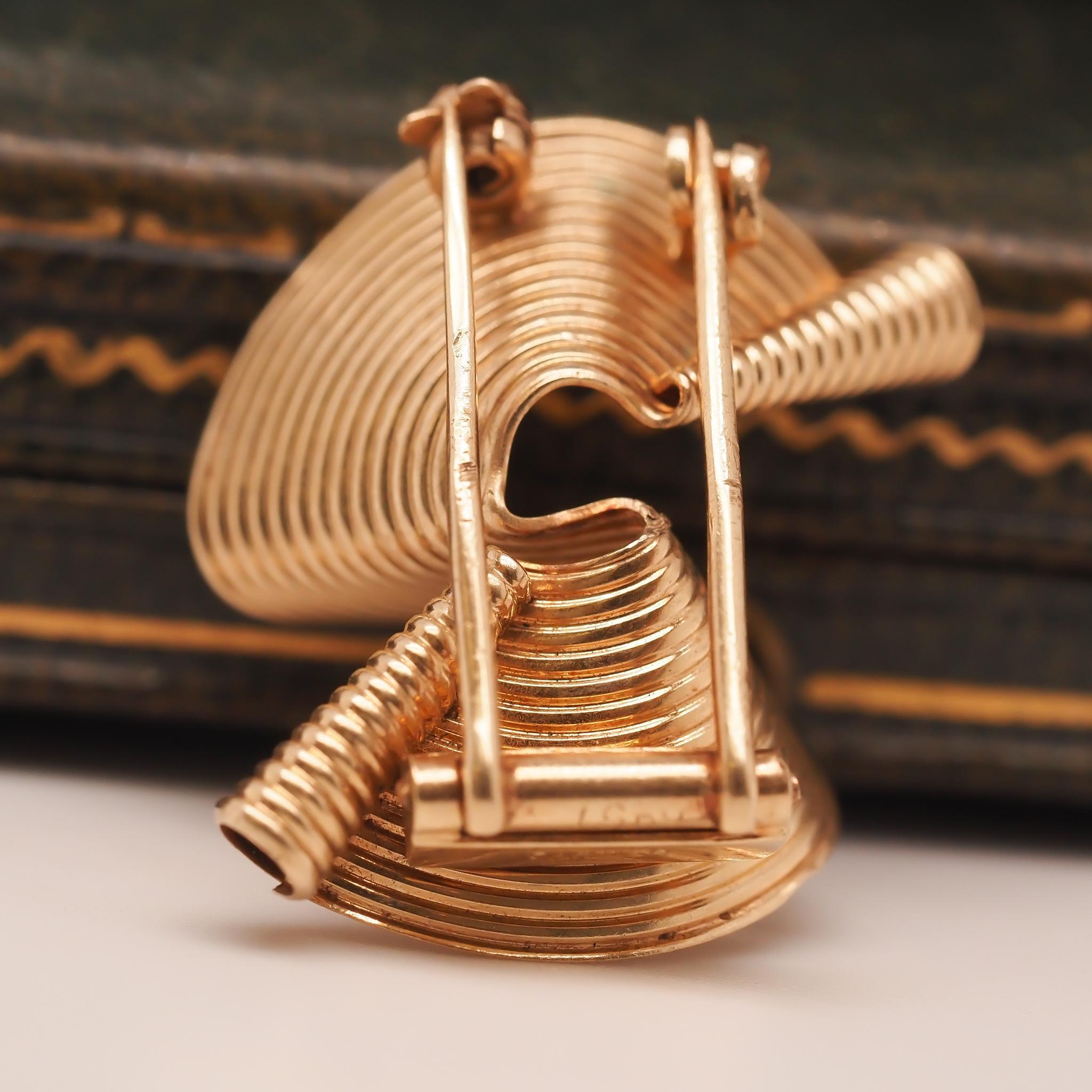 Vintage 1950s 14K Yellow Gold Cartier Swirls Brooch Pin 2
