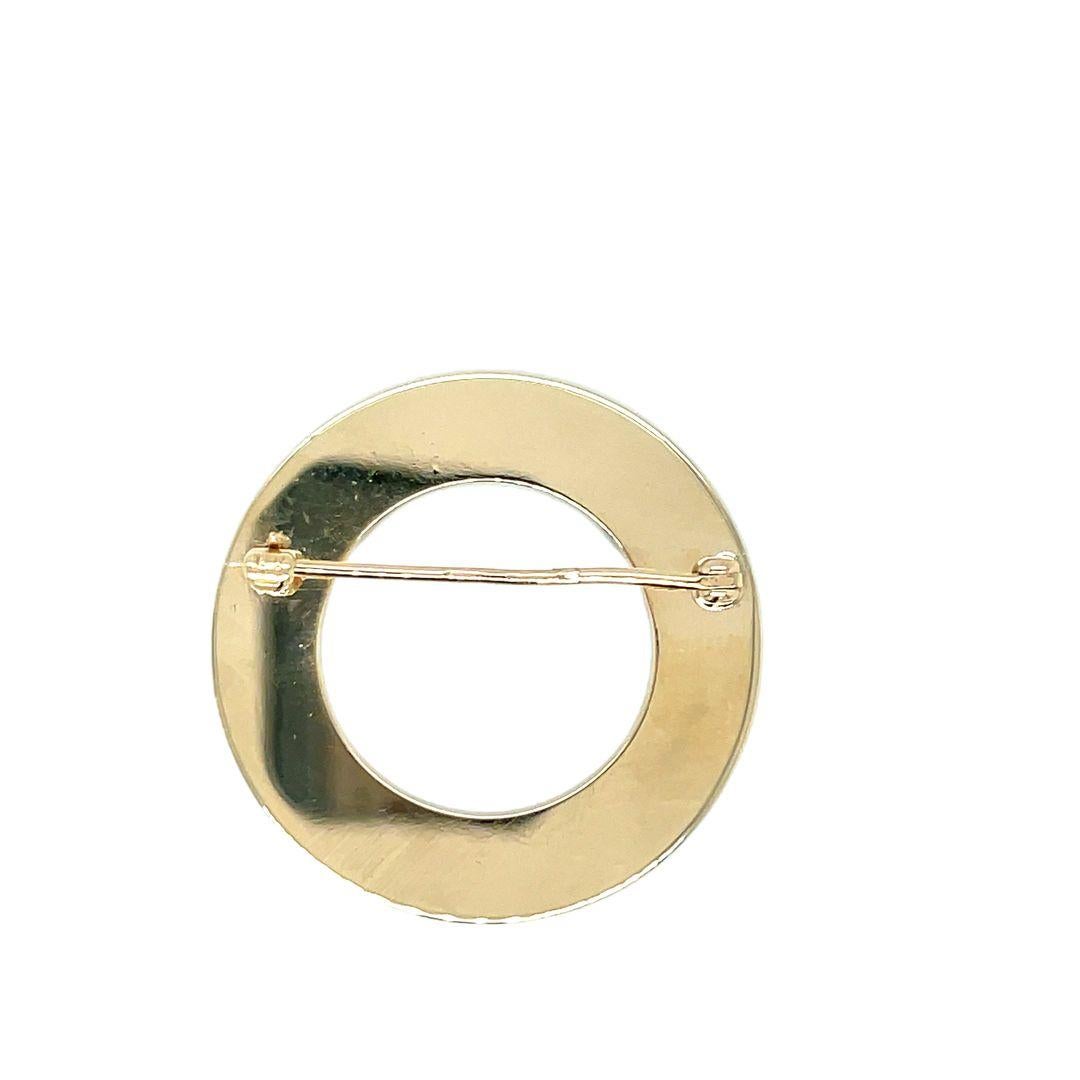 Retro Vintage 1950's 14K Yellow Gold Diagonal Ribbed Open Circle Brooch/Pin For Sale