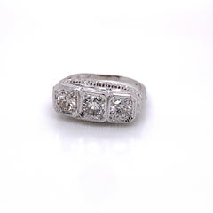 Vintage 1950s 14 Karat White Gold 3-Stone Diamond Filigree Ring 1.00 Carat