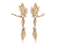 Vintage 1950s 1.50 Carat Diamond Leaf Dangle Earrings