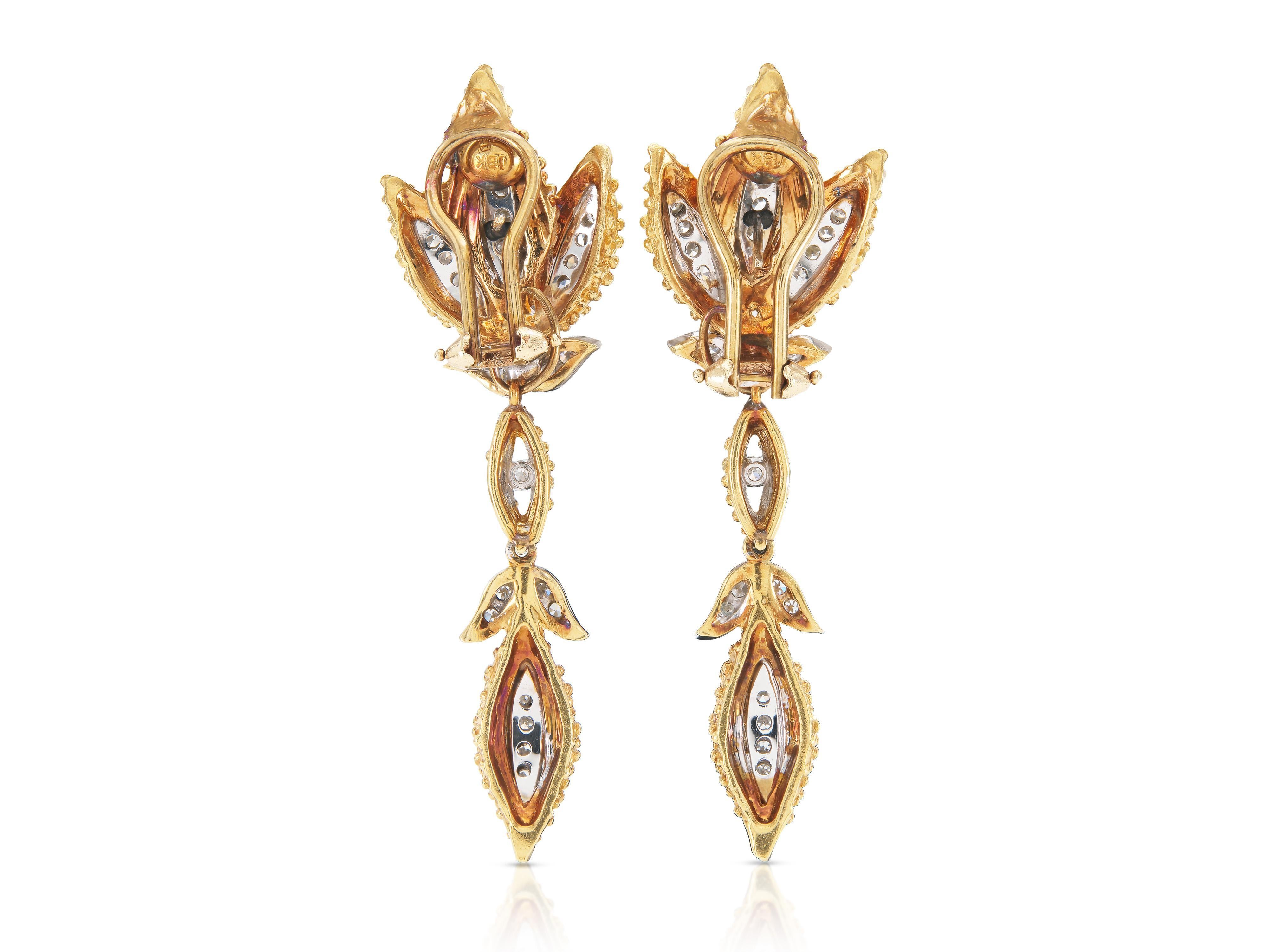 Vintage 1950er Jahre 1,50 Karat Diamant Blatt baumeln Ohrringe im Zustand „Gut“ im Angebot in New York, NY