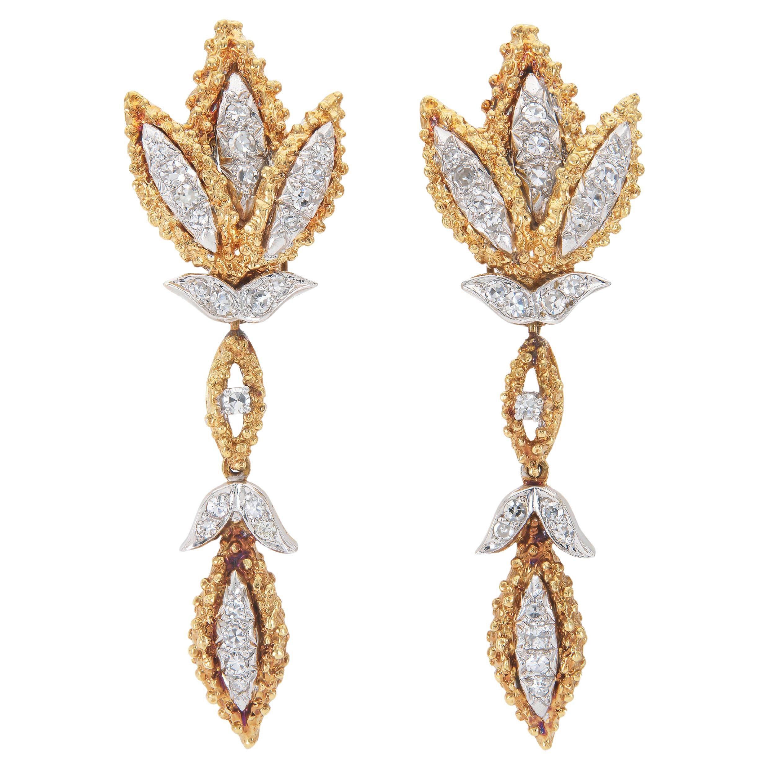 Vintage 1950er Jahre 1,50 Karat Diamant Blatt baumeln Ohrringe