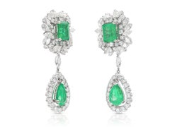 Vintage 1950s 17.00 Carat Emerald Detachable Dangle Earrings with Diamonds