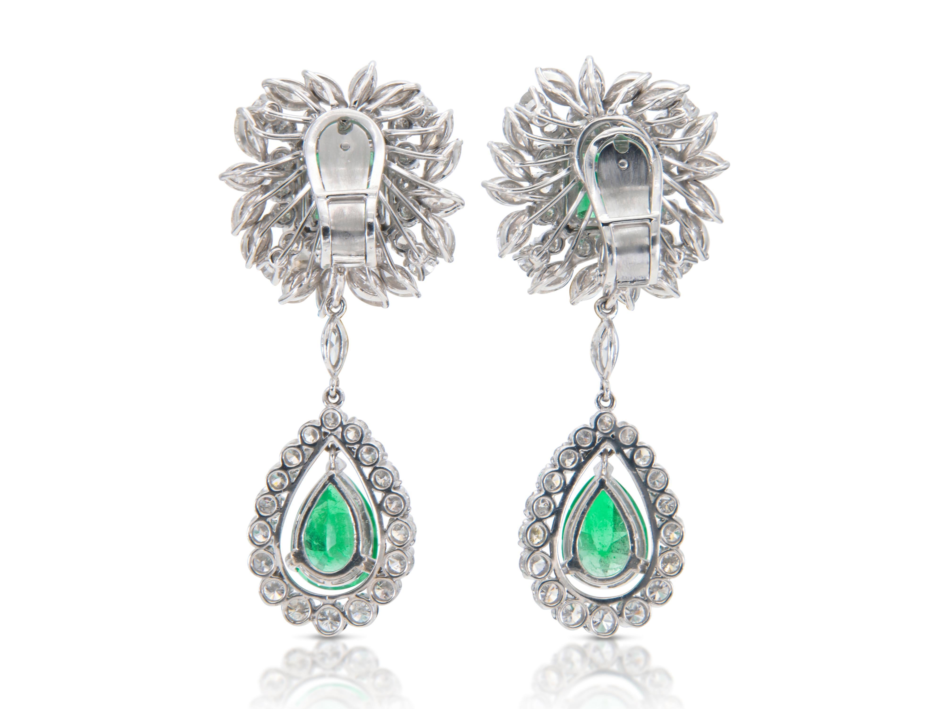 Pendientes colgantes desmontables de esmeralda de 17,00 quilates con diamantes, vintage años 50 en Bueno estado para la venta en New York, NY