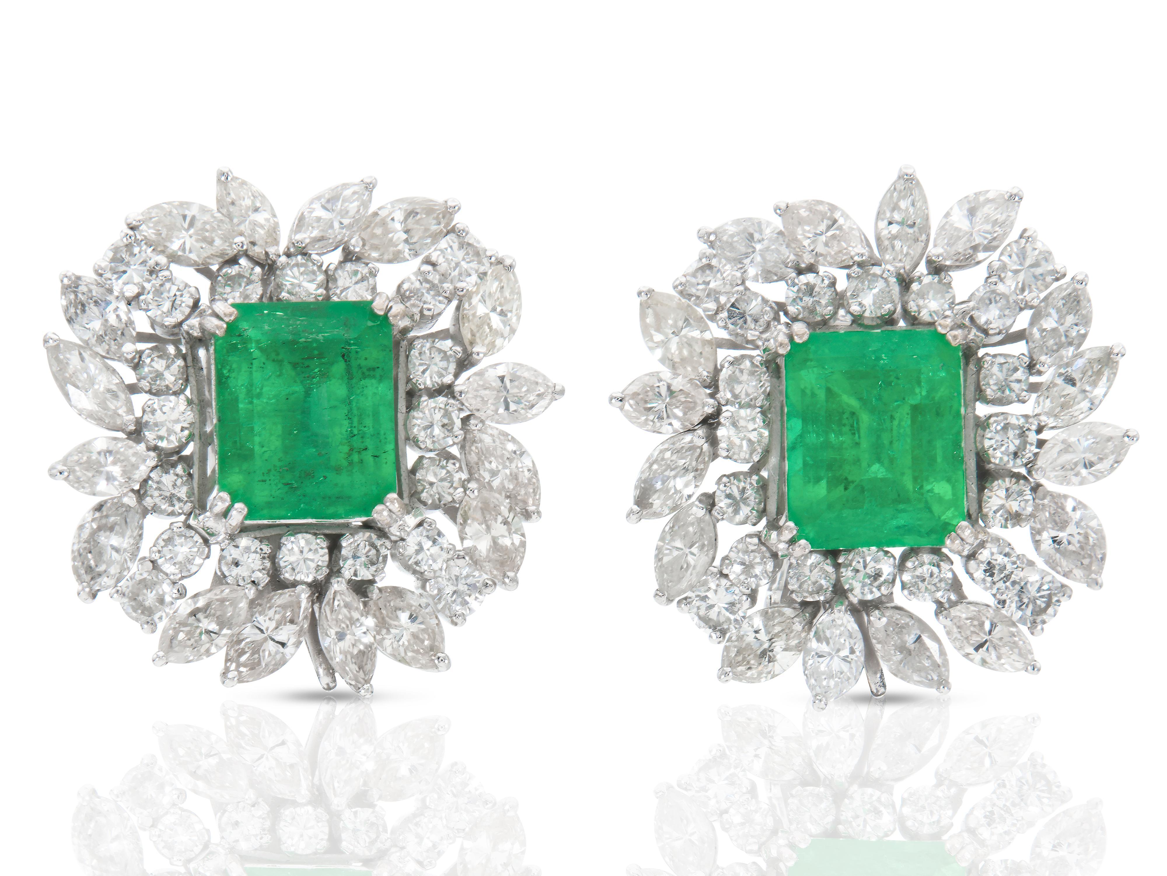 De las mujeres Pendientes colgantes desmontables de esmeralda de 17,00 quilates con diamantes, vintage años 50 en venta