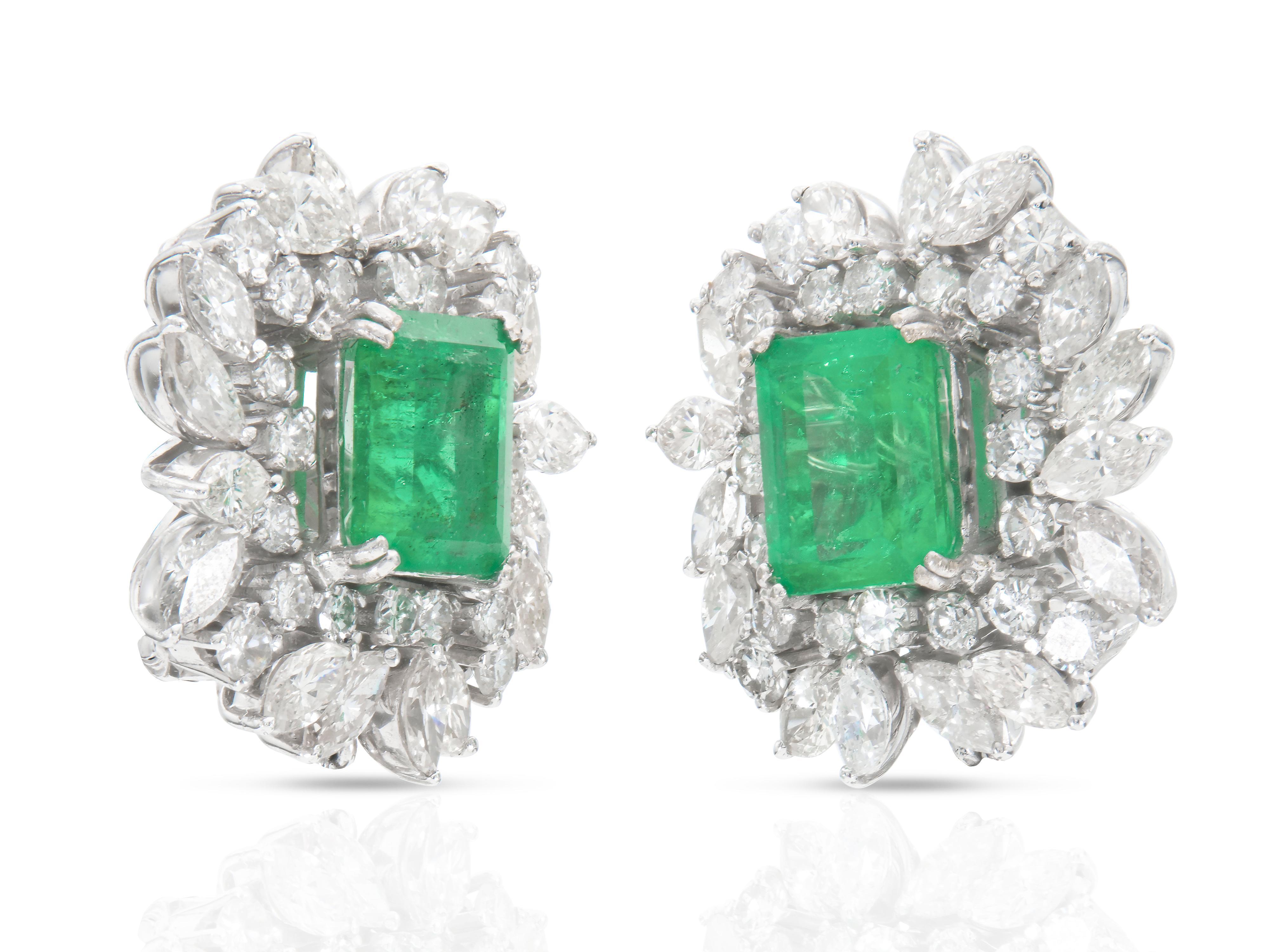 Pendientes colgantes desmontables de esmeralda de 17,00 quilates con diamantes, vintage años 50 en venta 1