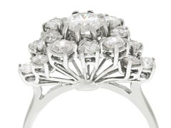 Vintage 1950s 1.75 Carat Diamond White Gold Cluster Ring
