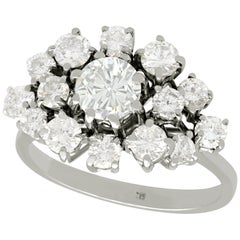Vintage 1950s 1.75 Carat Diamond White Gold Cluster Ring